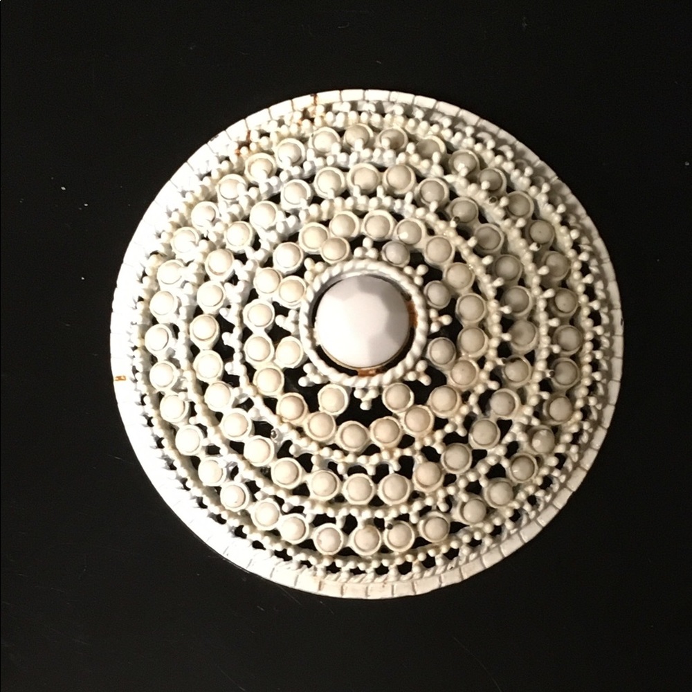Vintage White Metal Pin 2” Diameter